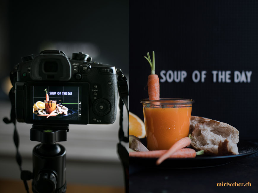 food fotografie, tipps, top tipps, panasonic, blog, food styling, food blog, schweiz, food bloggerin, suppe, karotten, orangen, ingwer, rezept, lumix gh5