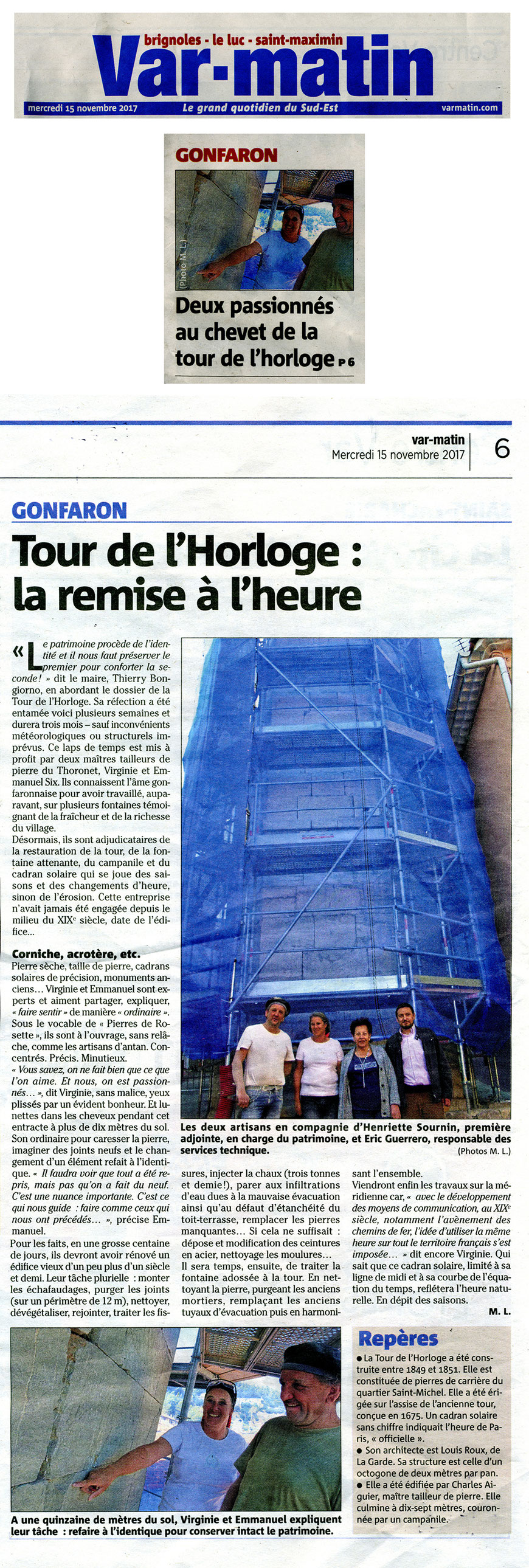 article--var-matin-restauration-tour-horloge-gonfaron-pierre-monument