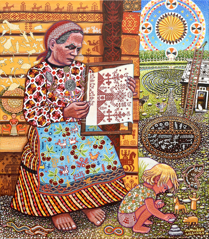 Anja Mattenklott: "Die Erdmutter - Karelien",70 cm x 80 cm, 2023 - 2024, Gouache, Pigmente auf Leinwand