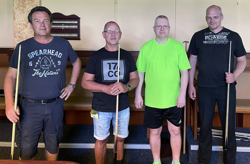 Teilnehmer der Snooker VM: Von Links: Helmut Milde, Bernd Hill, Andreas Koppauer, Andreas Ortmann
