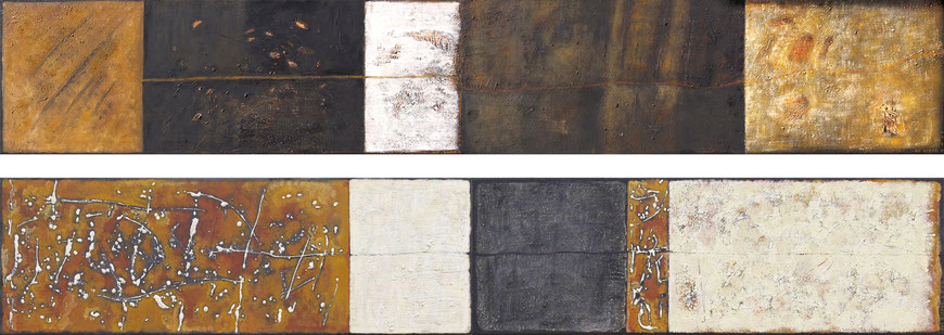 Das Unbegrenzte ist der Urgrund aller Dinge; Dyptichon 2008, Eitempera auf Leinwand mit Sand, 2 x á 300 x 50 cm