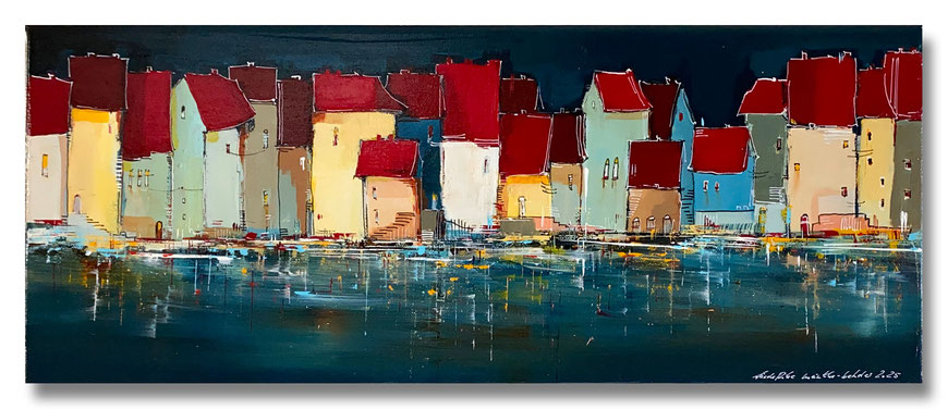 09„STADTLANDSCHAFT“ – Mischtechnik auf Leinwand auf 2cm Keilrahmen – licht- und farbecht endfixiert – Größe: 20x50cm  - Bildpreis: 180€