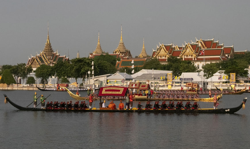 Karališkosios baržos Čau Prajos upėje Bankoke Royal Barge Ceremony 2019