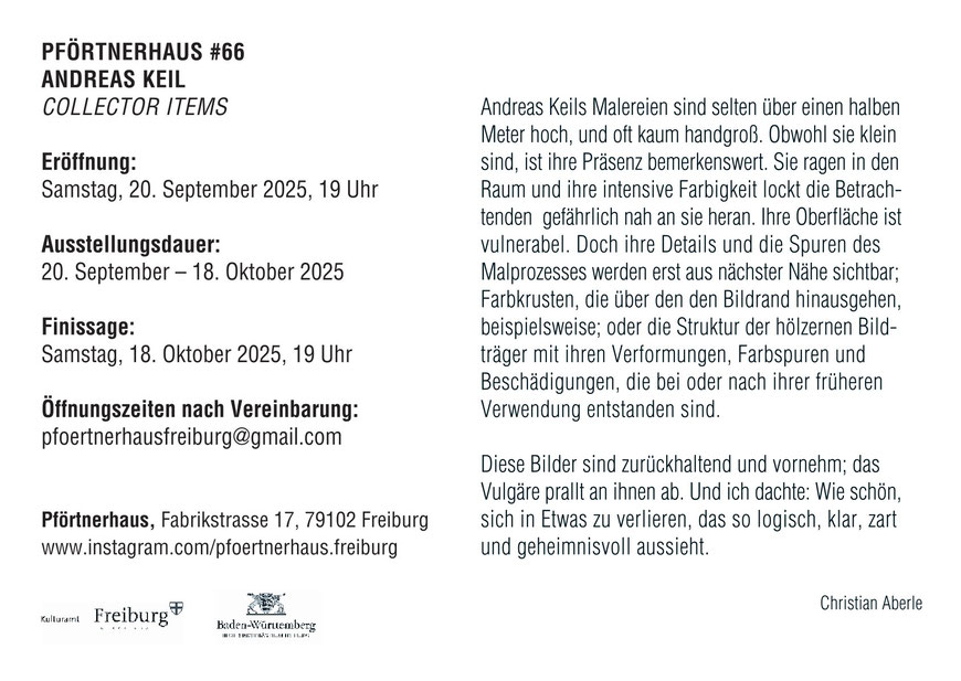 Andreas Keil, Einladung, Collector items, Pförtnerhaus, Freiburg, 2025
