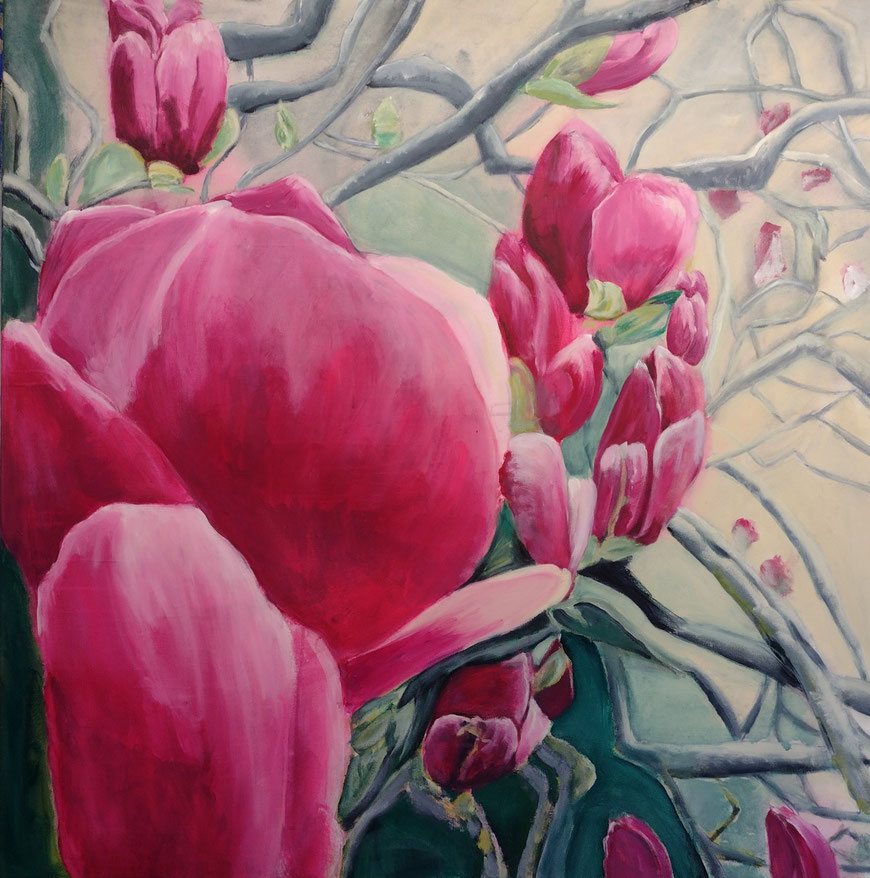 Magnoliensehnsucht, Acryl, 110x110 cm, 2024