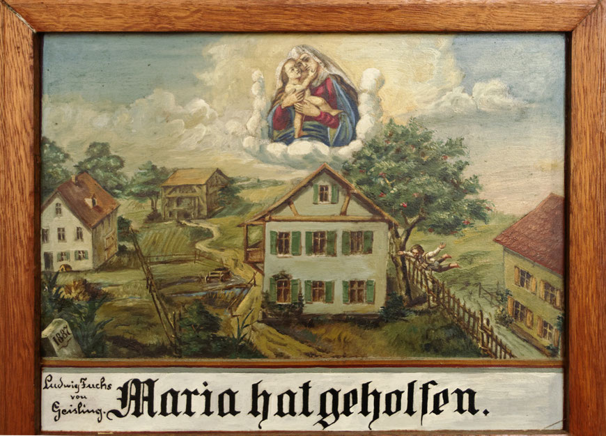 Anlass für die Erstellung von Votivtafeln ist oft ein unglückliches Ereignis, dessen Folgen die Gottesmutter gemildert oder auch ganz beseitigt hat