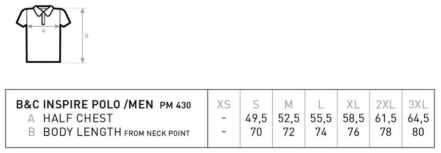 Maßtabelle B&C Inspire Polo Men BCPM430