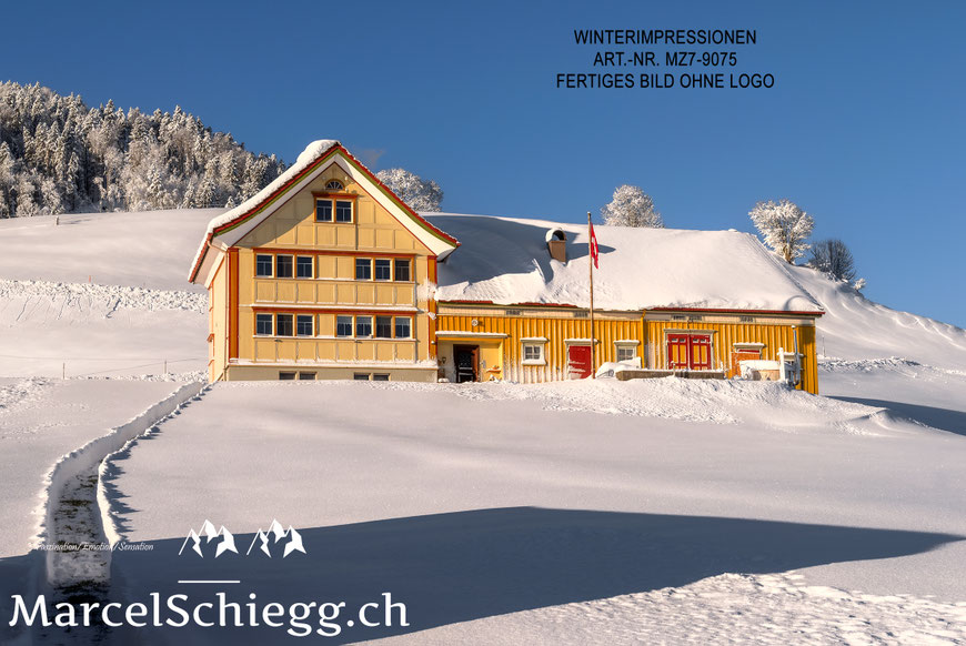 Marcel Schiegg, Fotografie, Wandbilder, Appenzeller Bauernhaus, Winterlandschaft, Winterzauber, Winterimpressionen, Appenzell, Appenzellerland, Schweiz