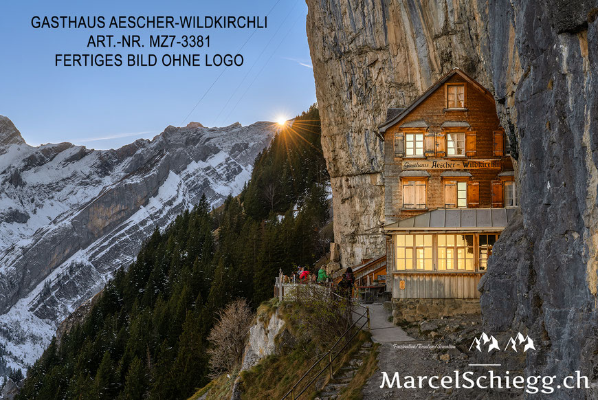Marcel Schiegg Fotografie, Wandbild, Berggasthaus Aescher, Wildkirchli, Ebenalp, Alpstein