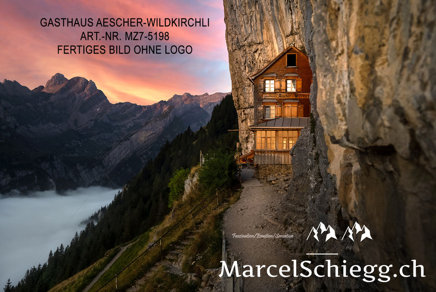 Marcel Schiegg Fotografie, Wandbild, Berggasthaus Aescher, Wildkirchli, Ebenalp, Alpstein