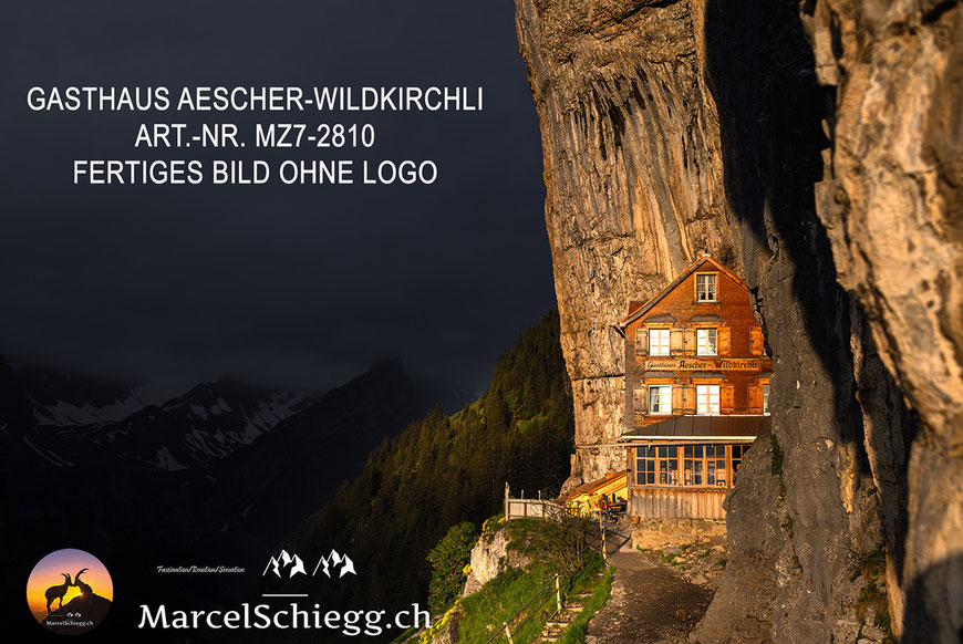 Marcel Schiegg Fotografie, Wandbild, Berggasthaus Aescher, Wildkirchli, Ebenalp, Alpstein