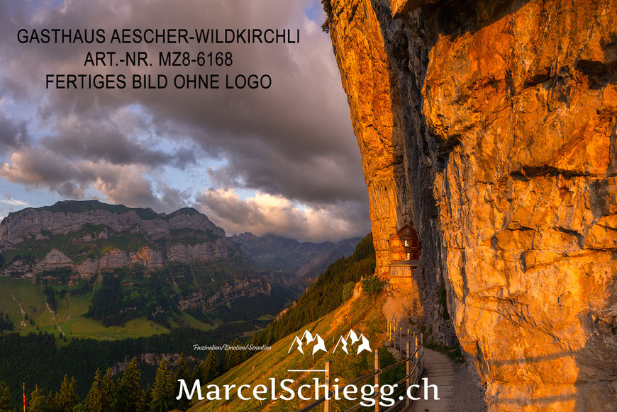Marcel Schiegg Fotografie, Wandbild, Berggasthaus Aescher, Wildkirchli, Ebenalp, Alpstein