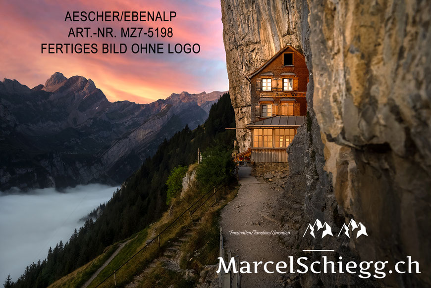 Marcel Schiegg, Marcel Schiegg Fotografie, Wandbild, Aescher, Berggasthaus Aescher, Wildkirchli, Ebenalp, Alpstein, Alpsteinfotograf