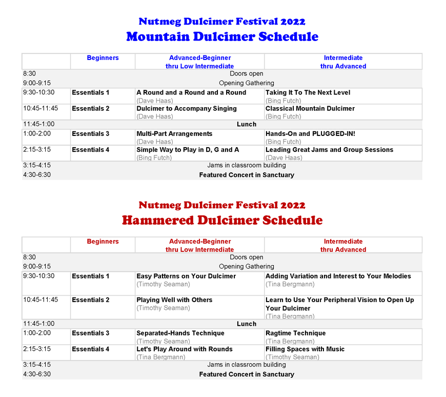 Summary Nutmeg Dulcimer Festival mountain dulcimers, hammered