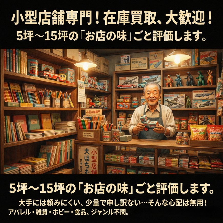 中小店舗専門。閉店在庫や過剰在庫買い取ります。