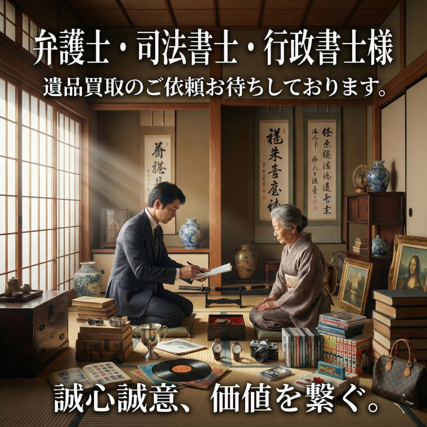 弁護士様、司法書士様、行政書士様、破産管財人様、遺品買取のご依頼お待ちしております。