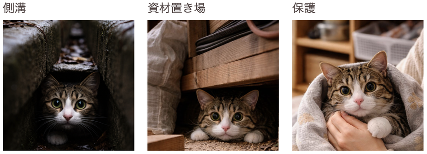 猫ちゃんの普段の生活環境や  性格、個体差によって  迷子になっている場所は様々です     空き家・床下・車の下・茂みの中  物置の下・木の上・屋根の上  室外機の隙間・建物の隙間  側溝の中・資材置き場・保護など