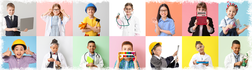 Kinder in unterschiedlichen Berufen, Glückskinder