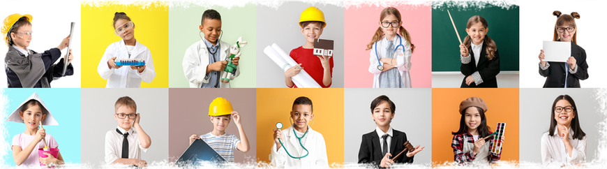 Kinder verkleidet in mehreren Berufen