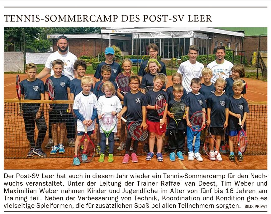 Tennisschule Raffael van Deest staatlich geprüfter Tennislehrer (VDT) B-Trainer (DTB) Tennisregion Dollart-Ems-Vechte Presse