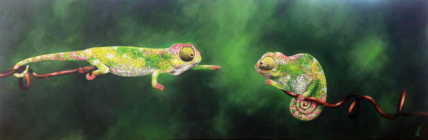 "Catch me if you can", 2018, acrylic on canvas, 50x150 cm