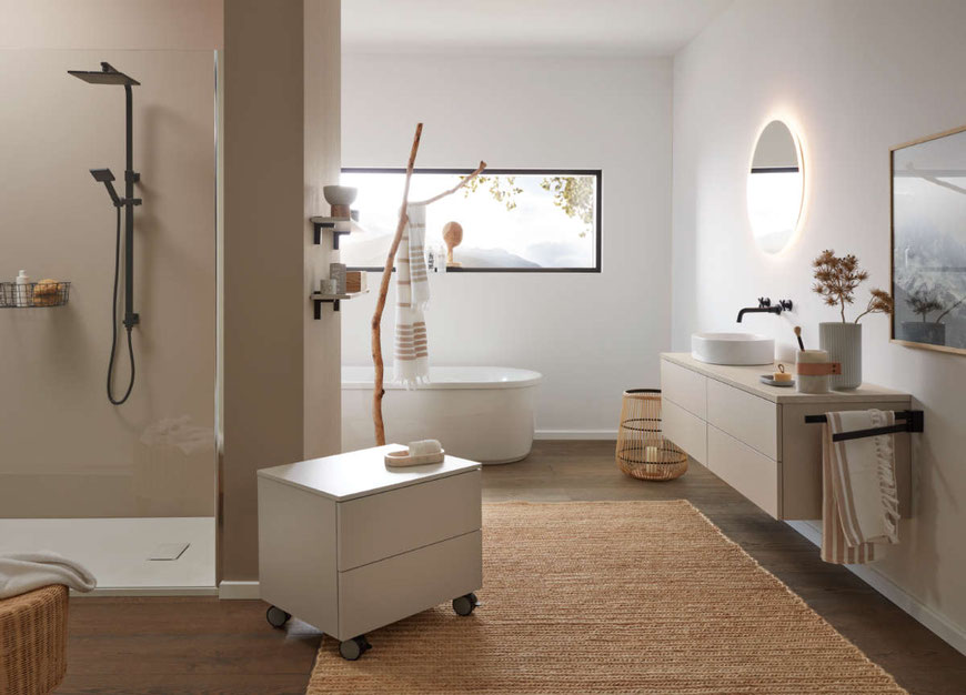 Salle de bains complètes - Cuisine Home Concept - 76520 Mesnil Raoul - Conception dans la globalité: baignoire, douche, sanitaire.