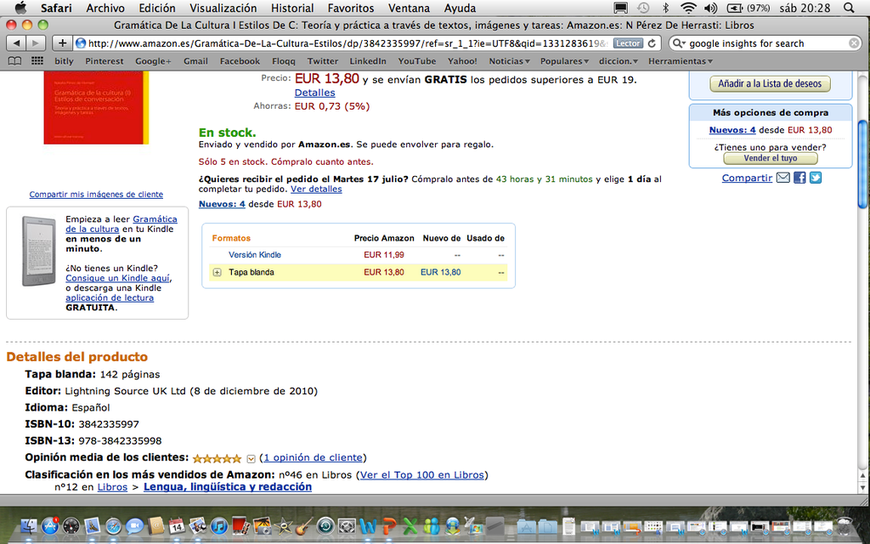 Puesto 46 del ranking total en Amazon España. ¡Gracias!