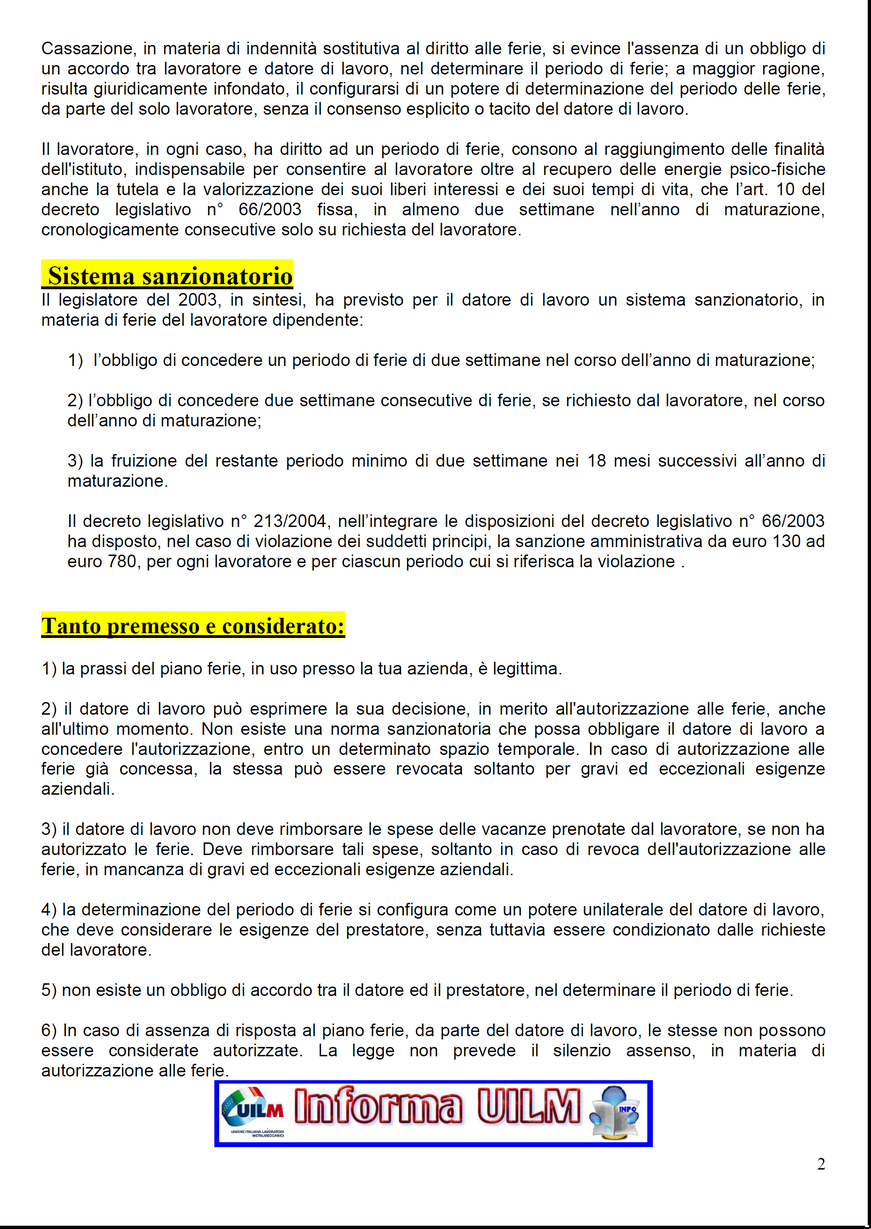 DIRITTO ALLE FERIE PARERE DI UN LEGALE - Benvenuti su ...