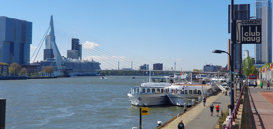 Liegeplatz für Flusskreuzfahrtschiffe (im Hintergrund: Erasmussbrügge)