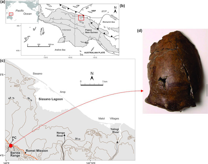 Map showing location of skull and photo of tsunami victim