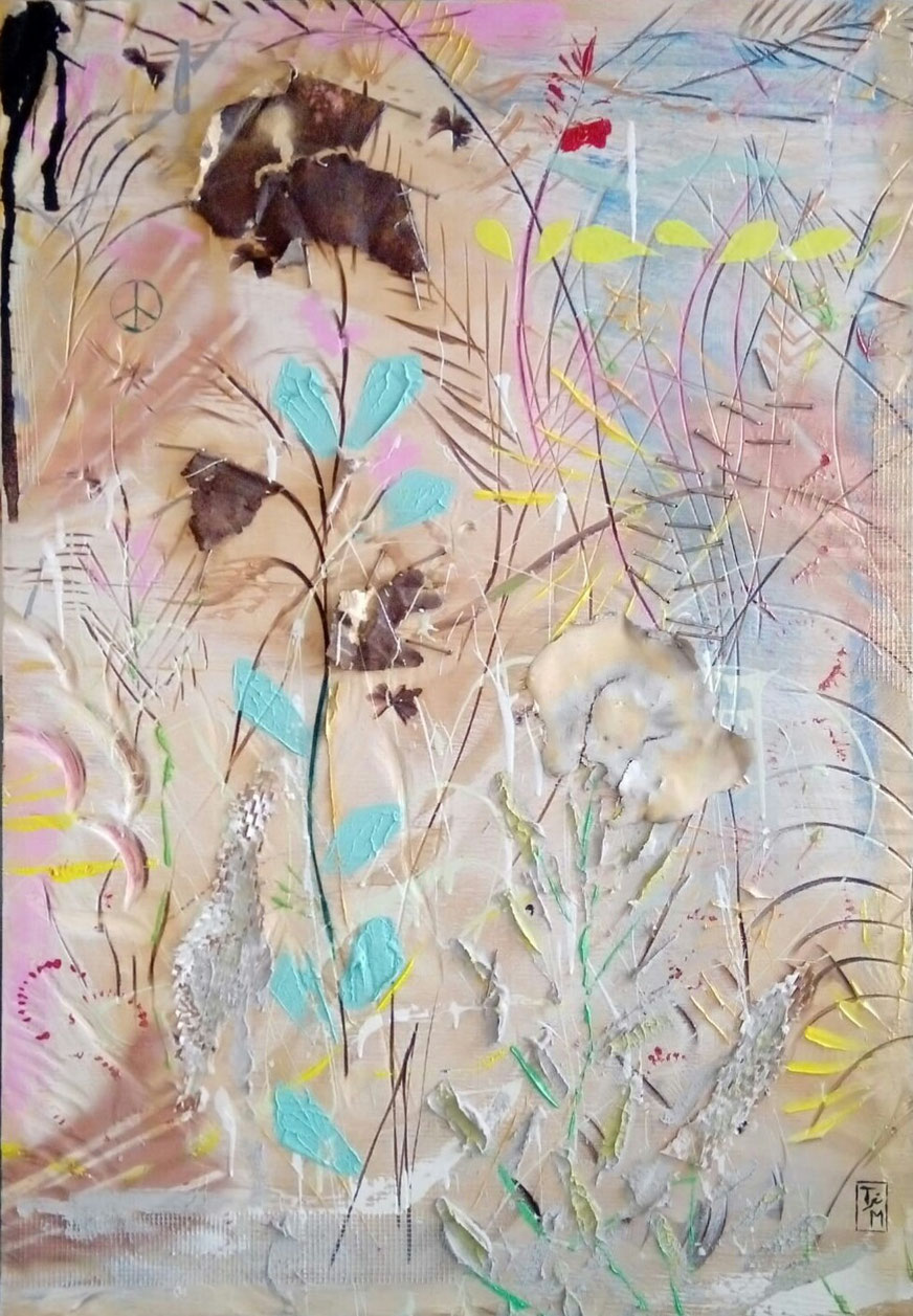 "HolzART #2" - Acryl/Metall auf bearbeiteter Sperrholzplatte (90x60) 420€