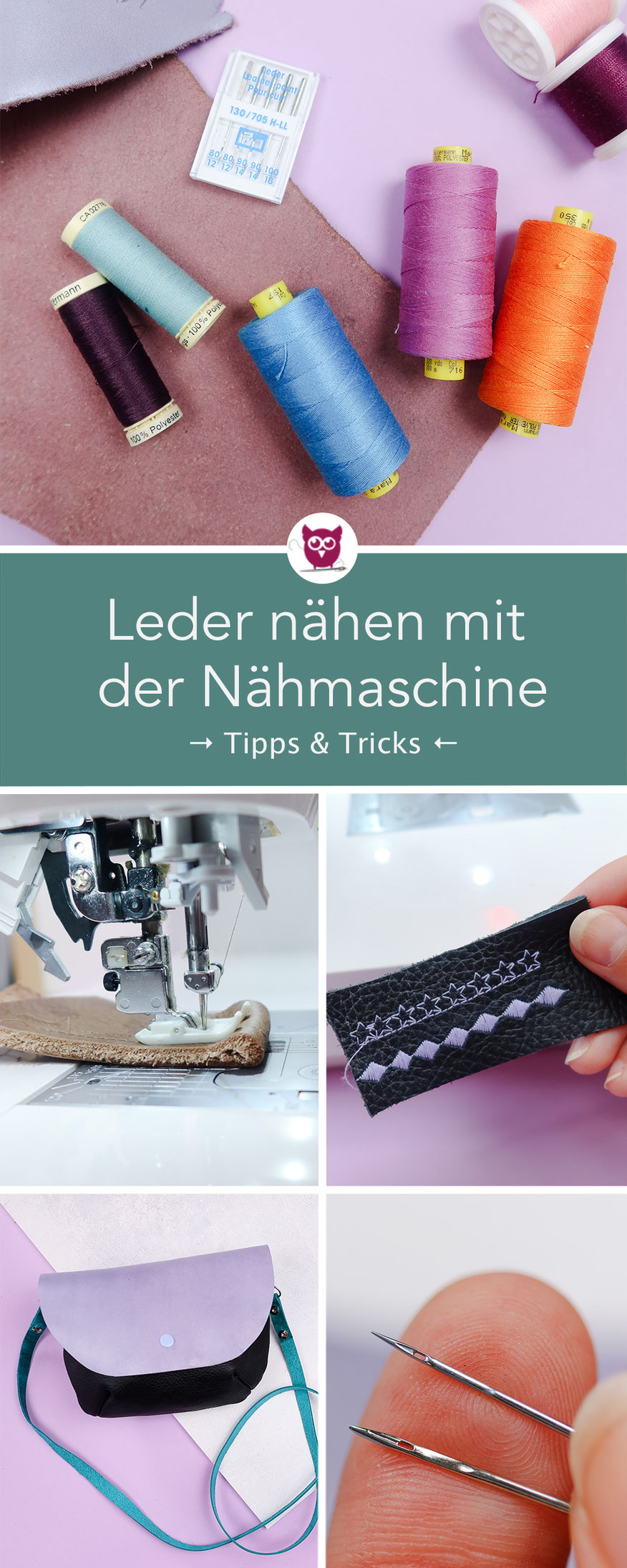 Leder nähen mit der Nähmaschine DIY Eule