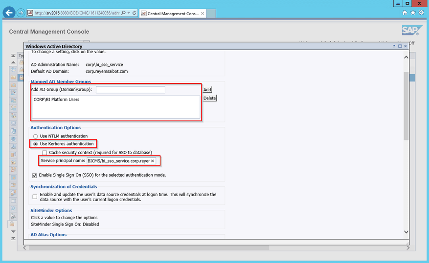 Central Management Console Authentication Options