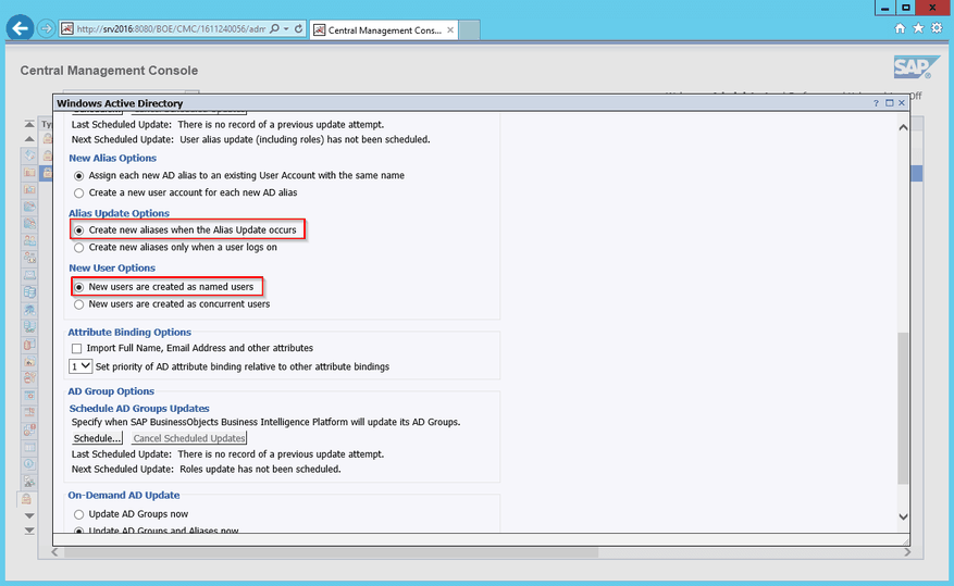 Central Management Console Authentication New User Options