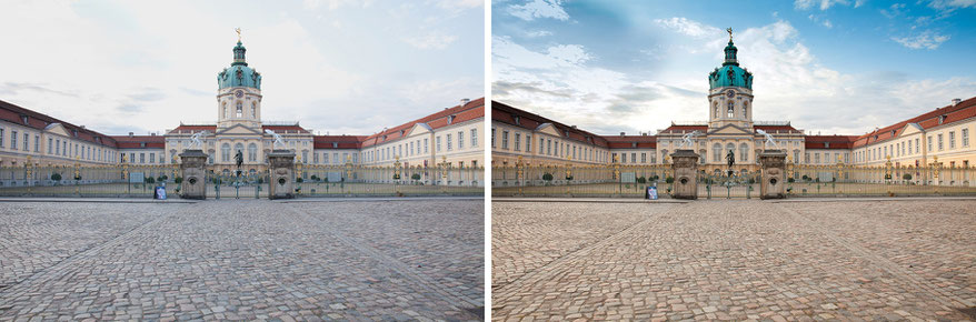Schloss Charlaottenburg im RAW-Format unbearbeitet und bearbeitet Einsteiger Aufbaukurs Enter Studio