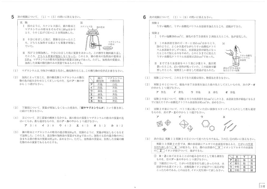 福島県立高校 学力検査問題 理科