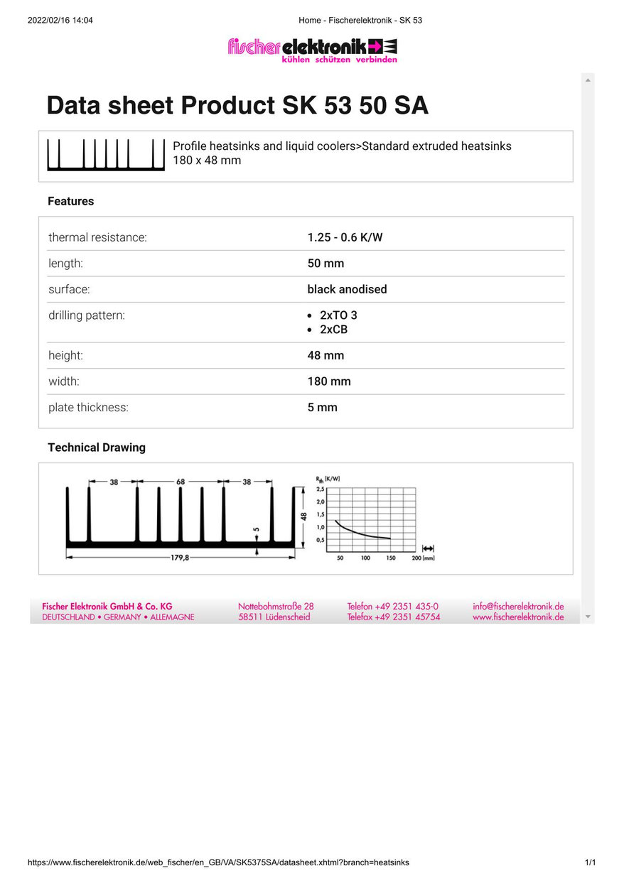 SK53-50-SA FIscher Elektronik 押出成形ヒートシンク