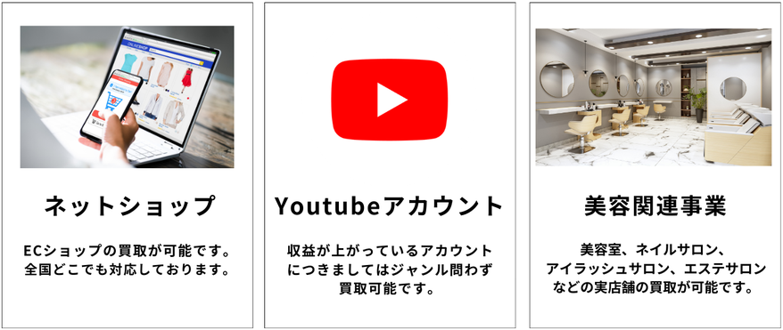 ビズキャッシュで事業買取できるジャンル