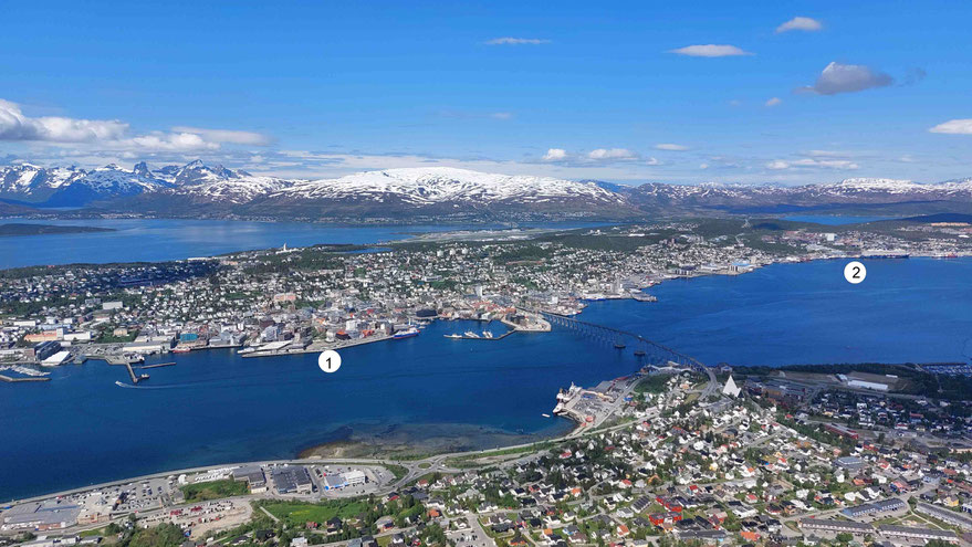 Tromsø - Liegeplätze in Prostneset, Kai 07 und 08 und in Breivika. Kai 20 bis 25