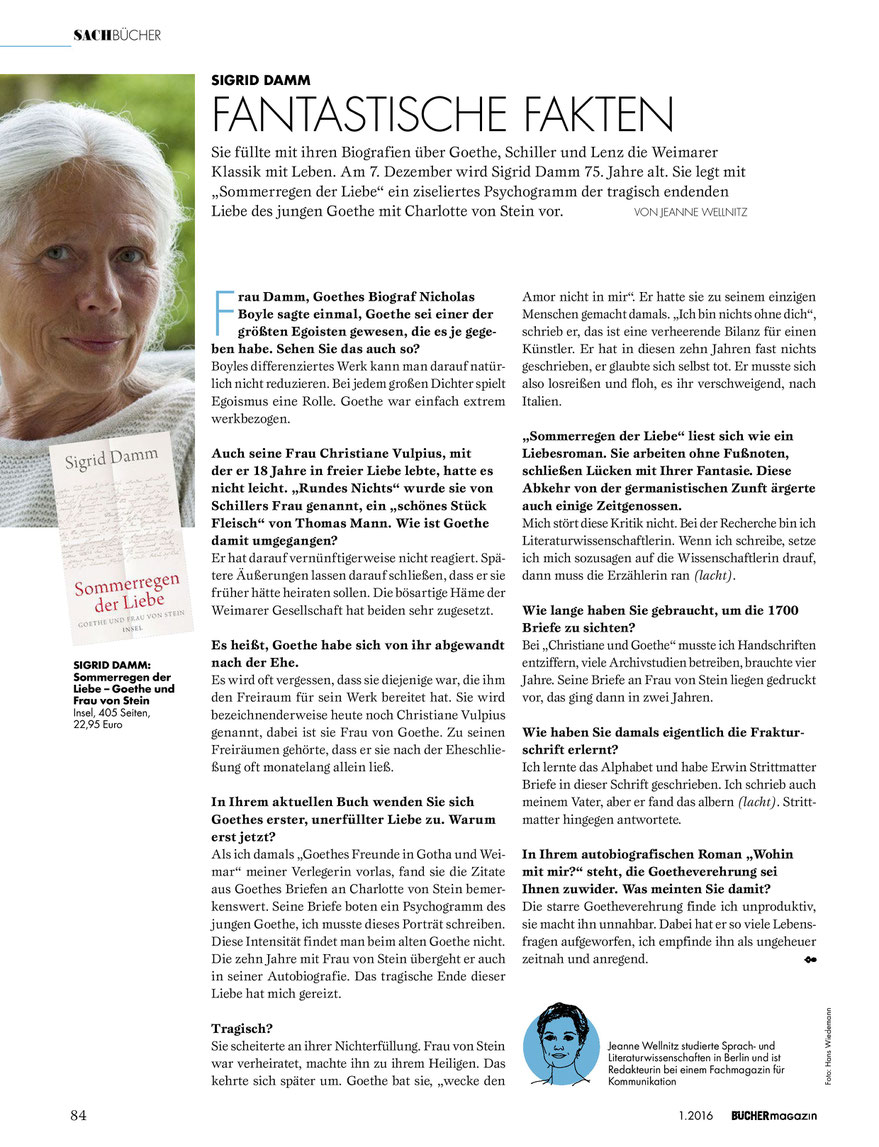 Sigrid Damm im Interview. Zuerst erschienen im Büchermagazin 01_2016.