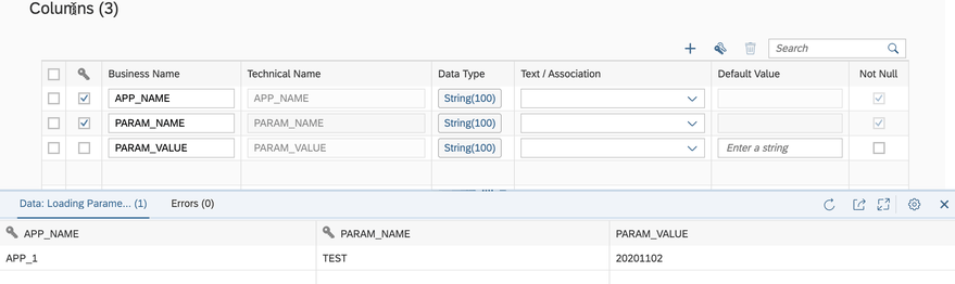 Structure of loading table in SAP Datasphere