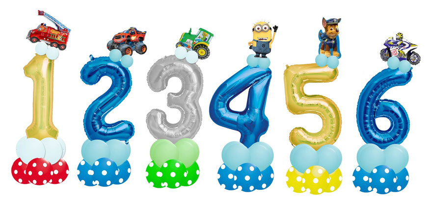 Luftballon Ballon Folienballon Zahl Kindergeburtstag Kinder Junge Feuerwehr Monster Truck Traktor Minion Chase Paw Patrol Motorrad  Kleinkind Party 456789 Ballonzahl Folienzahl Geburtstag Deko Dekoration Versand Personalisierung mit Namen Ballonpost 123