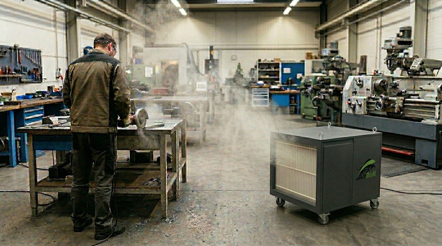AirBull Hallenabsaugung im Einsatz – Hallenluftreiniger für Industrie und Handwerk DACH