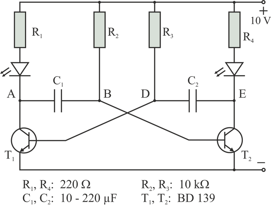 Astabile kippstufe schaltung schaltplan schwingt elektronik Elektrizität - faszination-physik Webseite!