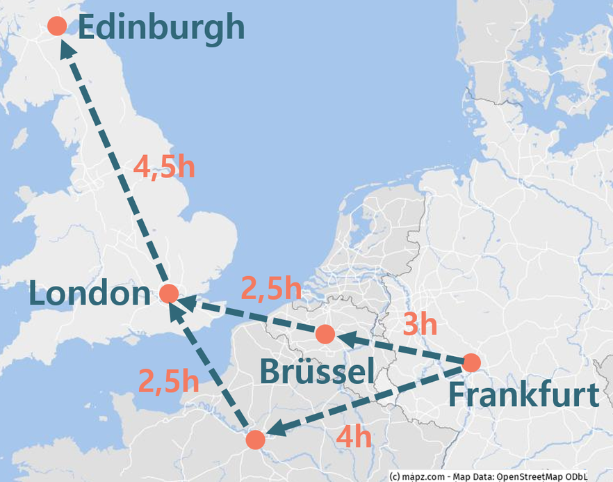 Mit dem Zug von Frankfurt nach Edinburgh Pinguin Ecotrips Dein