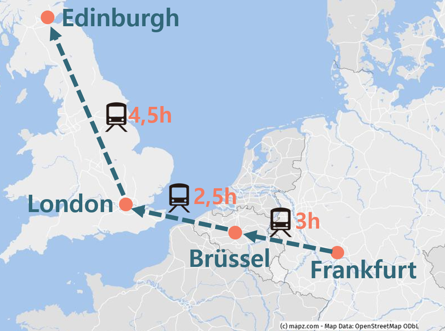 Mit dem Zug von Frankfurt nach Edinburgh Pinguin Ecotrips Dein Portal für klimafreundliche Reisen Mit dem Zug von Frankfurt nach Edinburgh Pinguin Ecotrips Dein Portal für klimafreundliche Reisen