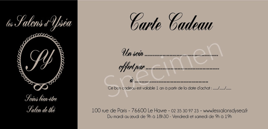 carte cadeau les Salons d'Ysea Le Havre - bien-être et salon de thé