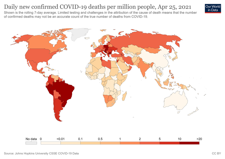 Covid-19 morality rate. As shown on the map, Peru is the most affected in the world, with 1 660 deaths per million inhabitants. (Source: https://ourworldindata.org/covid-deaths).