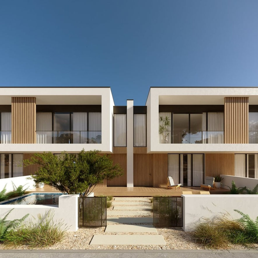 modern townhouse architectural visualization for residential development - Dionis Studio