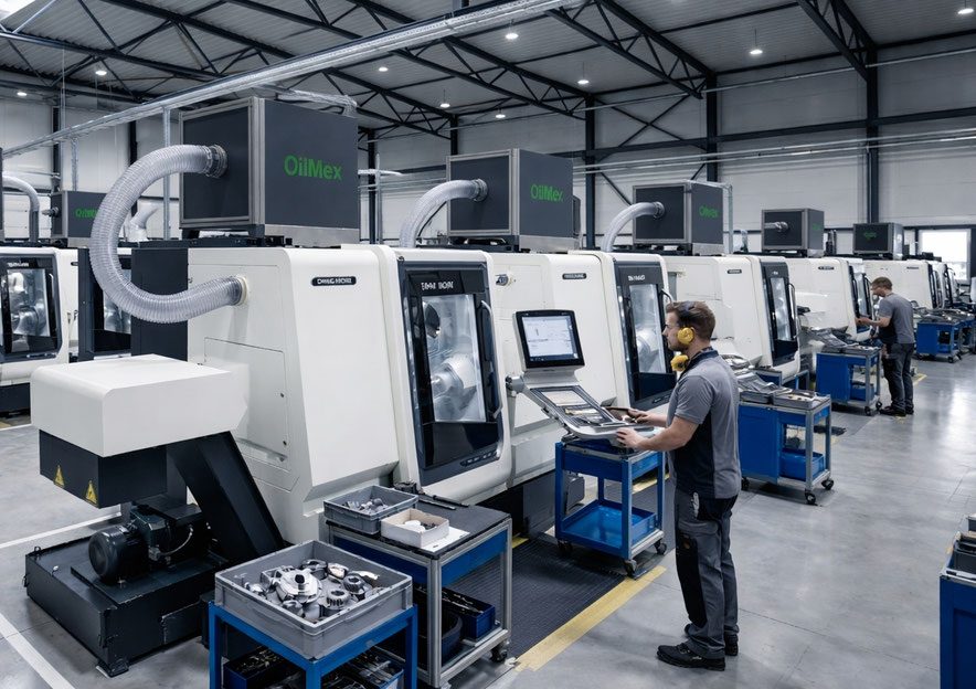 OilMex Ölnebelabscheider an CNC-Werkzeugmaschinen – Absaugung von Ölnebel und Aerosolen in der Produktion